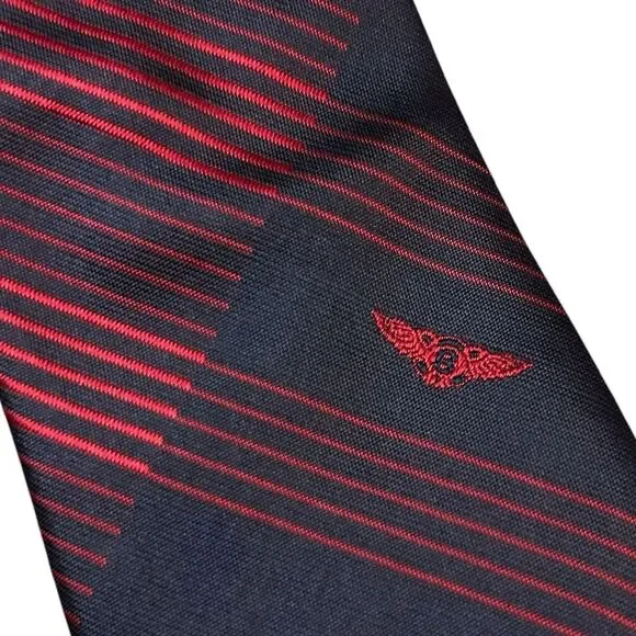 Bentley Motors Men’s 100% Silk Embroidered Logo Neck Tie‎ Black Red Stripe